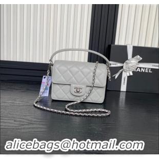 Promotional Chanel Grained Shiny Calfskin Mini Flap bag with Top Handle AS5165 Grey 2024