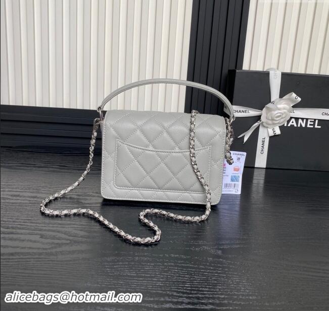 Promotional Chanel Grained Shiny Calfskin Mini Flap bag with Top Handle AS5165 Grey 2024