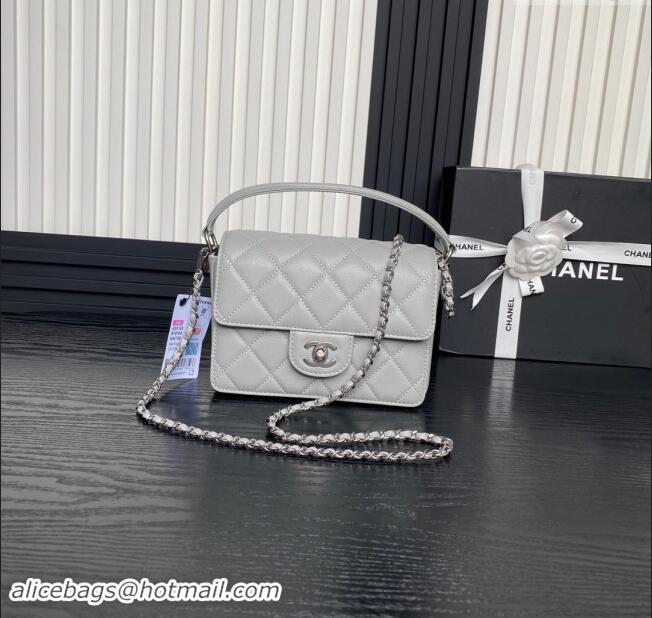 Promotional Chanel Grained Shiny Calfskin Mini Flap bag with Top Handle AS5165 Grey 2024