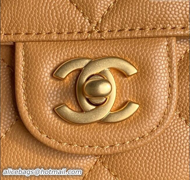 Cheap Price Chanel Grained Shiny Calfskin Mini Flap bag with Top Handle AS5165 Yellow 2024