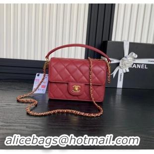 Top Grade Chanel Grained Shiny Calfskin Mini Flap bag with Top Handle AS5165 Red 2024