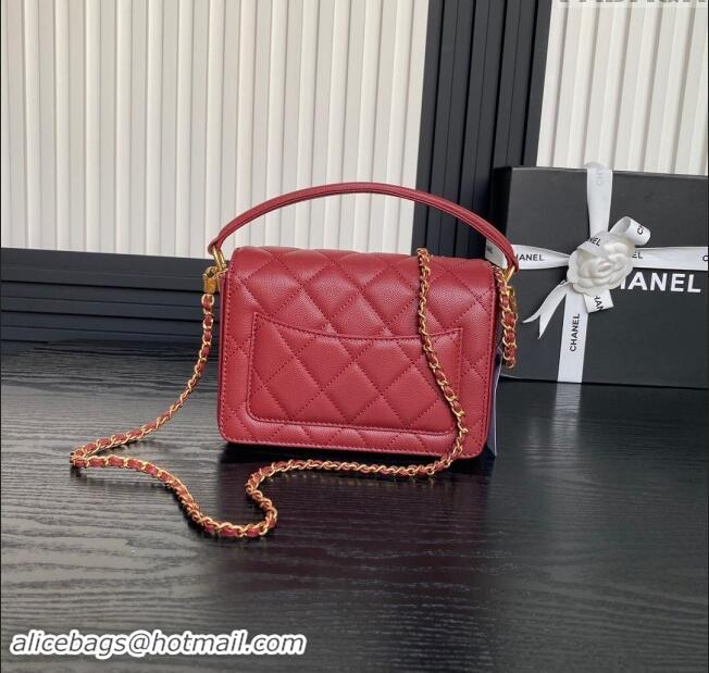 Top Grade Chanel Grained Shiny Calfskin Mini Flap bag with Top Handle AS5165 Red 2024