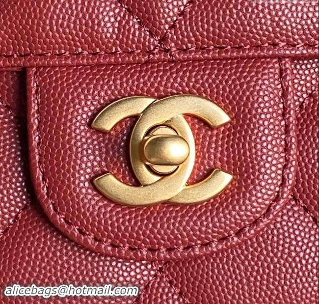 Top Grade Chanel Grained Shiny Calfskin Mini Flap bag with Top Handle AS5165 Red 2024