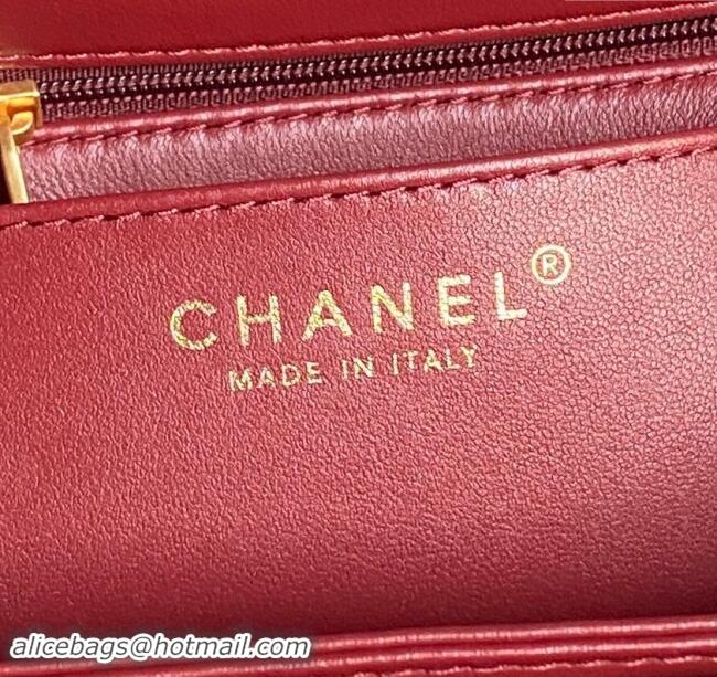 Top Grade Chanel Grained Shiny Calfskin Mini Flap bag with Top Handle AS5165 Red 2024