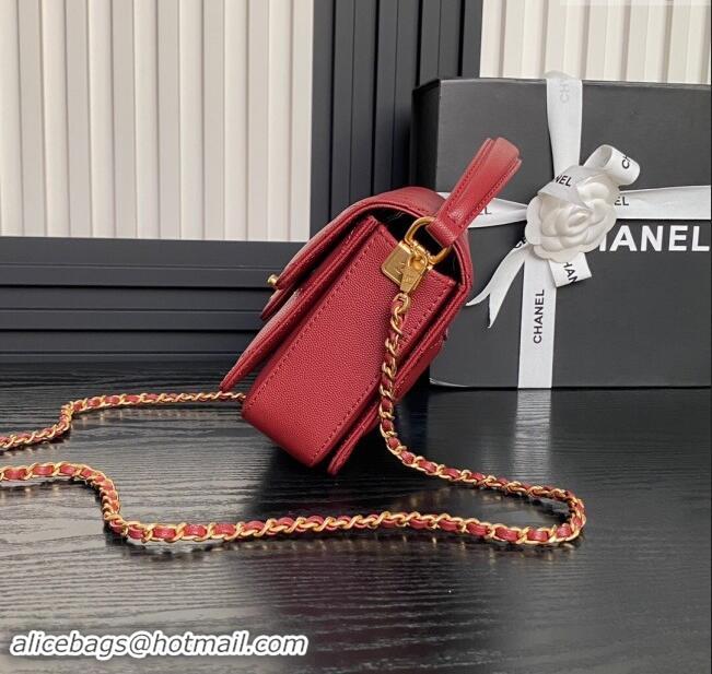 Top Grade Chanel Grained Shiny Calfskin Mini Flap bag with Top Handle AS5165 Red 2024