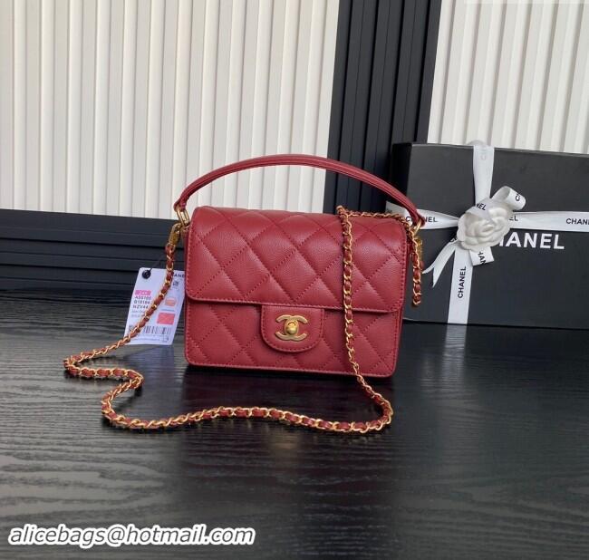 Top Grade Chanel Grained Shiny Calfskin Mini Flap bag with Top Handle AS5165 Red 2024