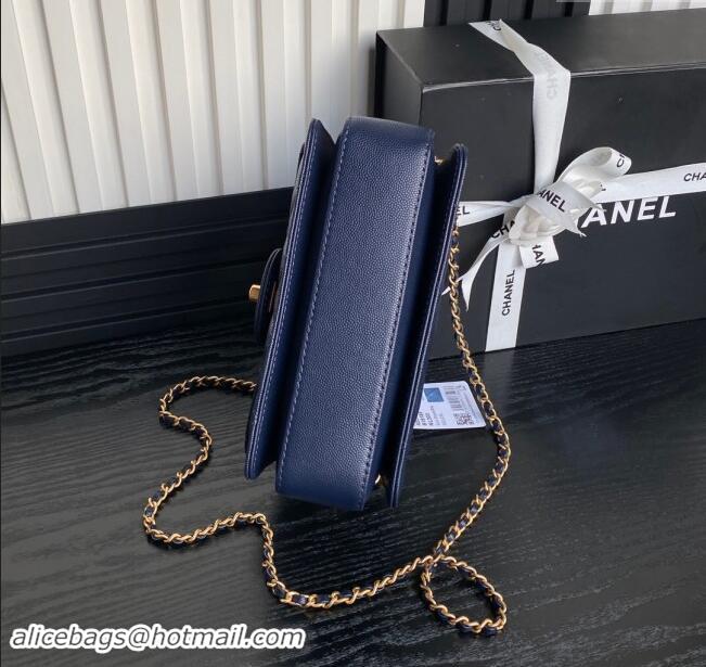 Market Sells Chanel Grained Shiny Calfskin Mini Flap bag with Top Handle AS5165 Navy Blue 2024