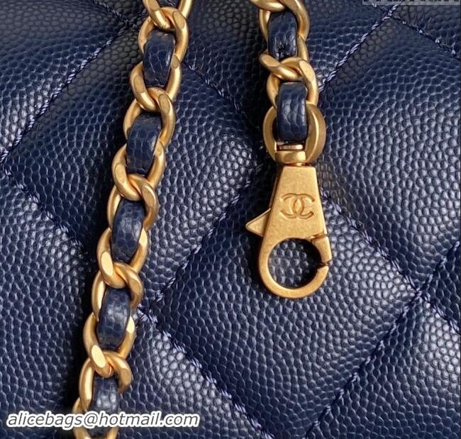 Market Sells Chanel Grained Shiny Calfskin Mini Flap bag with Top Handle AS5165 Navy Blue 2024