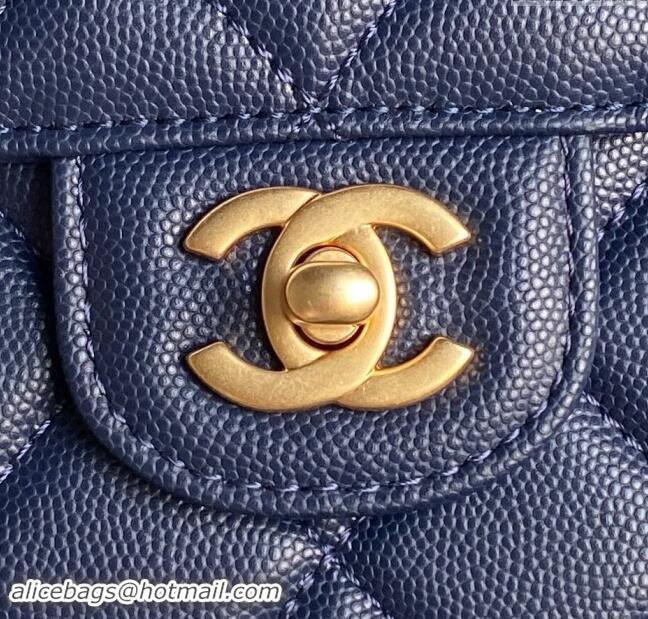 Market Sells Chanel Grained Shiny Calfskin Mini Flap bag with Top Handle AS5165 Navy Blue 2024