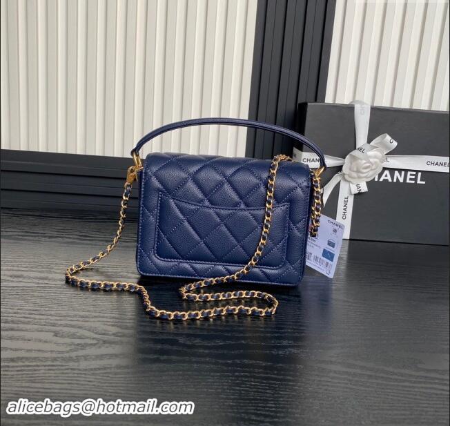 Market Sells Chanel Grained Shiny Calfskin Mini Flap bag with Top Handle AS5165 Navy Blue 2024