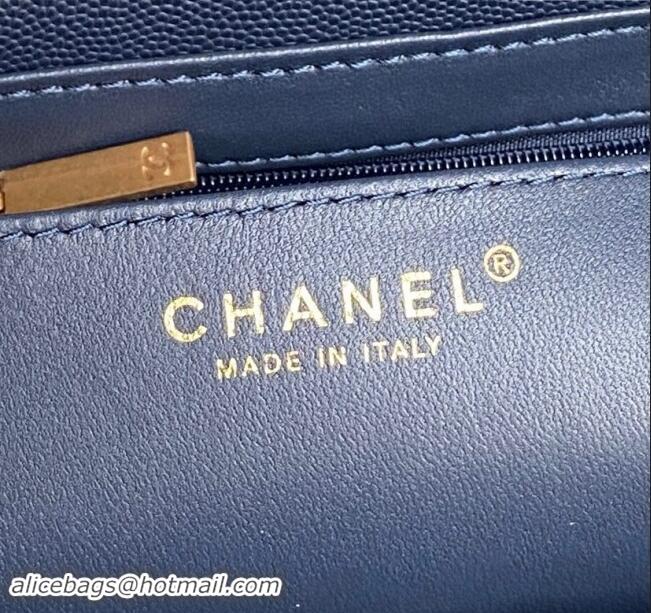 Market Sells Chanel Grained Shiny Calfskin Mini Flap bag with Top Handle AS5165 Navy Blue 2024