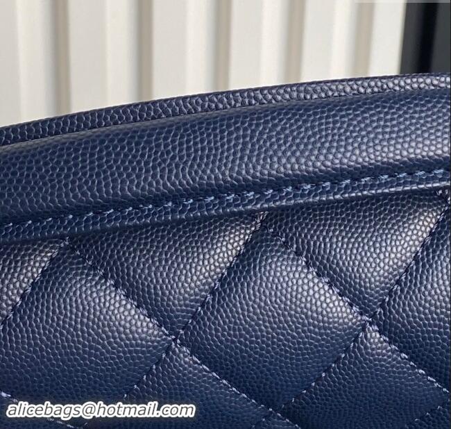 Market Sells Chanel Grained Shiny Calfskin Mini Flap bag with Top Handle AS5165 Navy Blue 2024