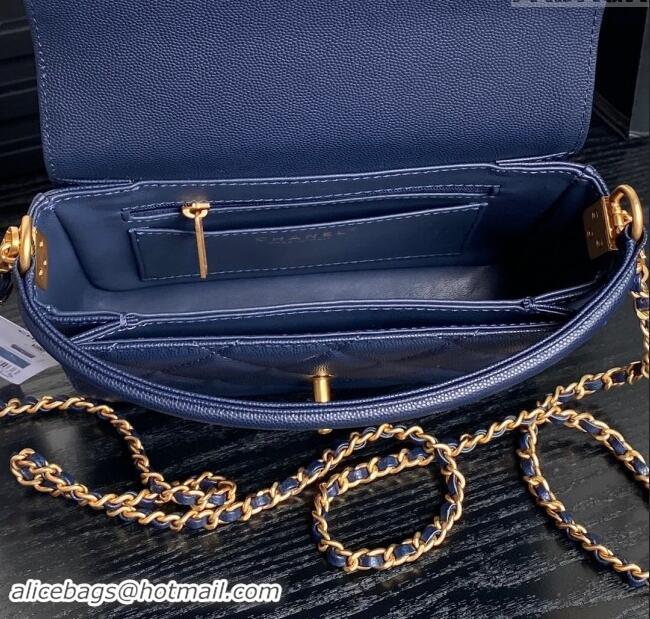 Market Sells Chanel Grained Shiny Calfskin Mini Flap bag with Top Handle AS5165 Navy Blue 2024