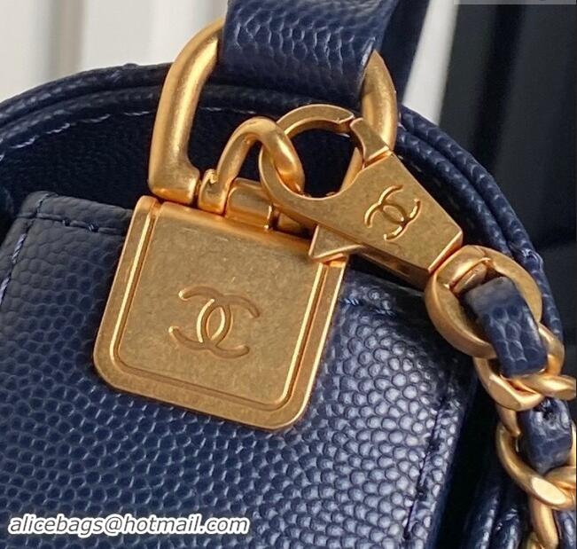 Market Sells Chanel Grained Shiny Calfskin Mini Flap bag with Top Handle AS5165 Navy Blue 2024