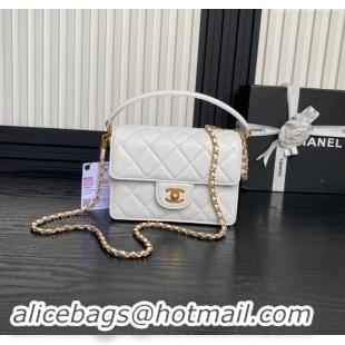 Reasonable Price Chanel Grained Shiny Calfskin Mini Flap bag with Top Handle AS5165 White 2024