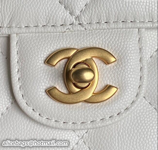 Reasonable Price Chanel Grained Shiny Calfskin Mini Flap bag with Top Handle AS5165 White 2024