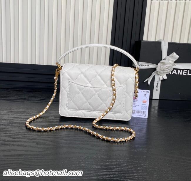 Reasonable Price Chanel Grained Shiny Calfskin Mini Flap bag with Top Handle AS5165 White 2024