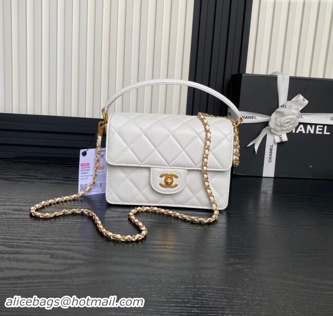 Reasonable Price Chanel Grained Shiny Calfskin Mini Flap bag with Top Handle AS5165 White 2024