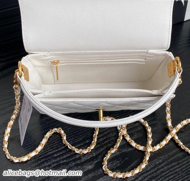 Reasonable Price Chanel Grained Shiny Calfskin Mini Flap bag with Top Handle AS5165 White 2024