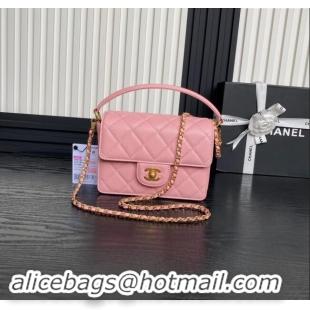 Shop Grade Chanel Grained Shiny Calfskin Mini Flap bag with Top Handle AS5165 Light Pink 2024