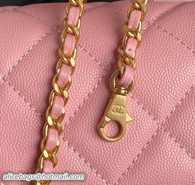 Shop Grade Chanel Grained Shiny Calfskin Mini Flap bag with Top Handle AS5165 Light Pink 2024