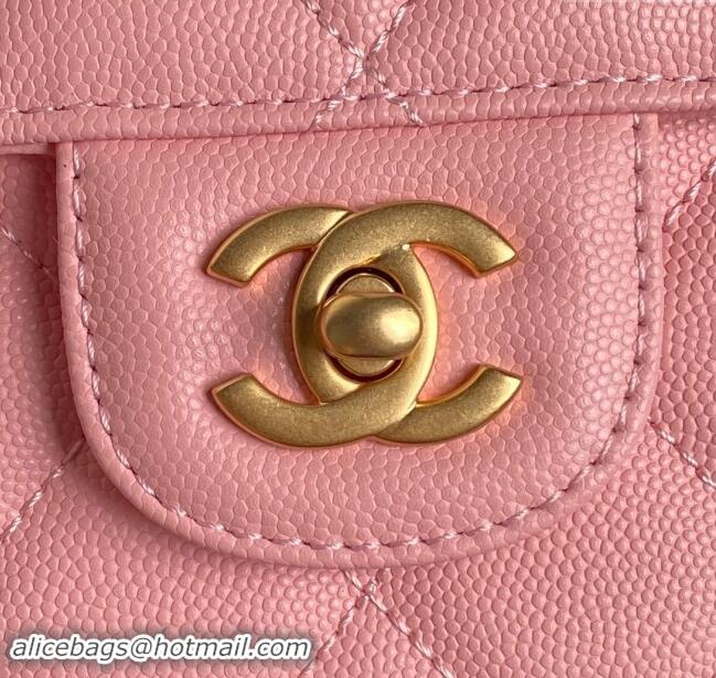 Shop Grade Chanel Grained Shiny Calfskin Mini Flap bag with Top Handle AS5165 Light Pink 2024