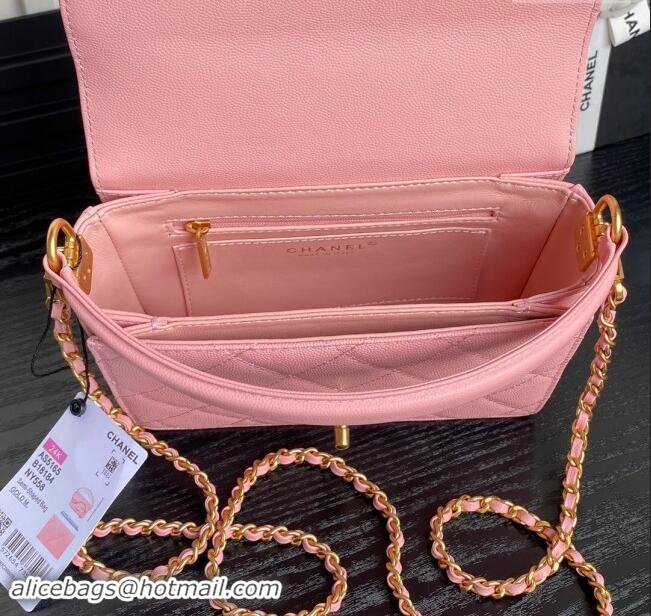 Shop Grade Chanel Grained Shiny Calfskin Mini Flap bag with Top Handle AS5165 Light Pink 2024