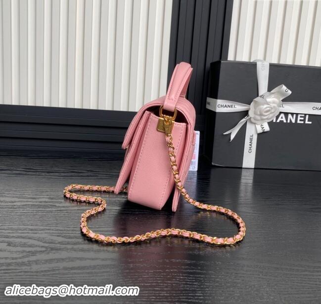 Shop Grade Chanel Grained Shiny Calfskin Mini Flap bag with Top Handle AS5165 Light Pink 2024