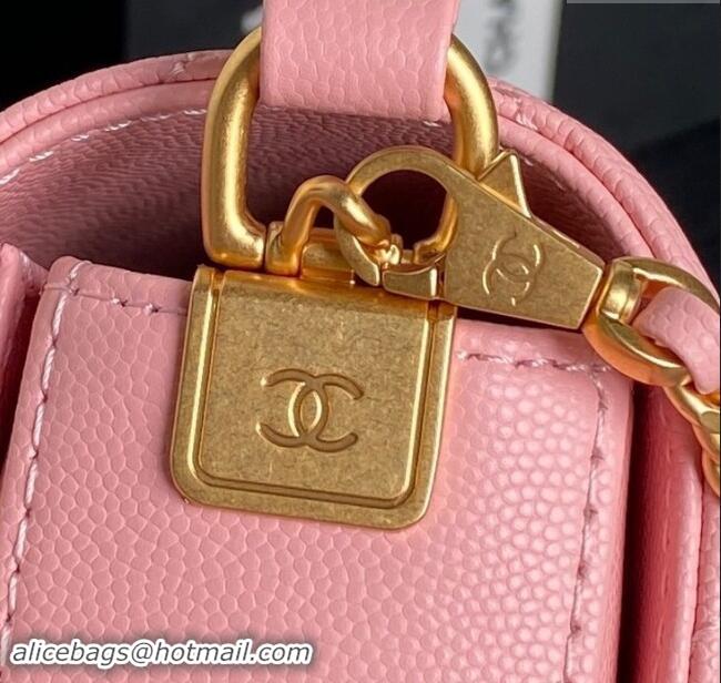 Shop Grade Chanel Grained Shiny Calfskin Mini Flap bag with Top Handle AS5165 Light Pink 2024