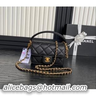 Top Grade Chanel Grained Shiny Calfskin Mini Flap bag with Top Handle AS5164 Black 2024