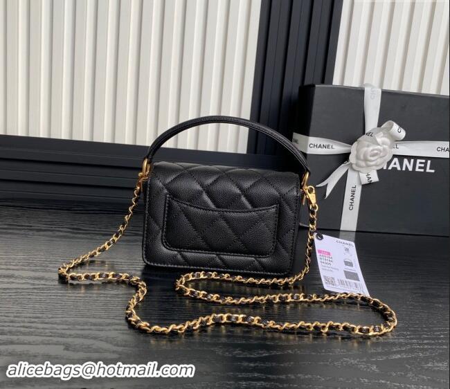 Top Grade Chanel Grained Shiny Calfskin Mini Flap bag with Top Handle AS5164 Black 2024