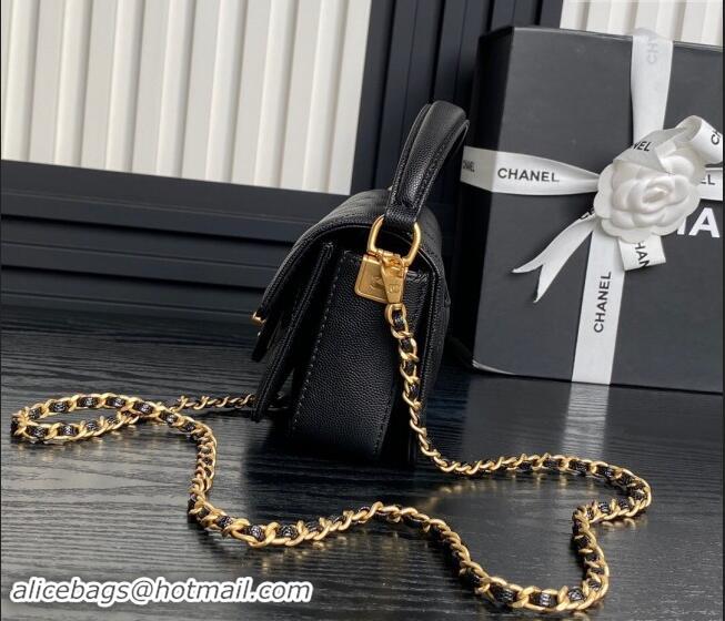 Top Grade Chanel Grained Shiny Calfskin Mini Flap bag with Top Handle AS5164 Black 2024