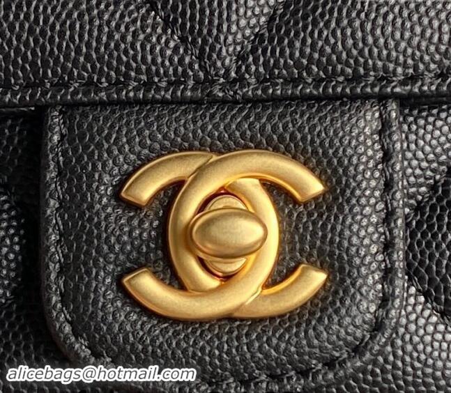 Top Grade Chanel Grained Shiny Calfskin Mini Flap bag with Top Handle AS5164 Black 2024