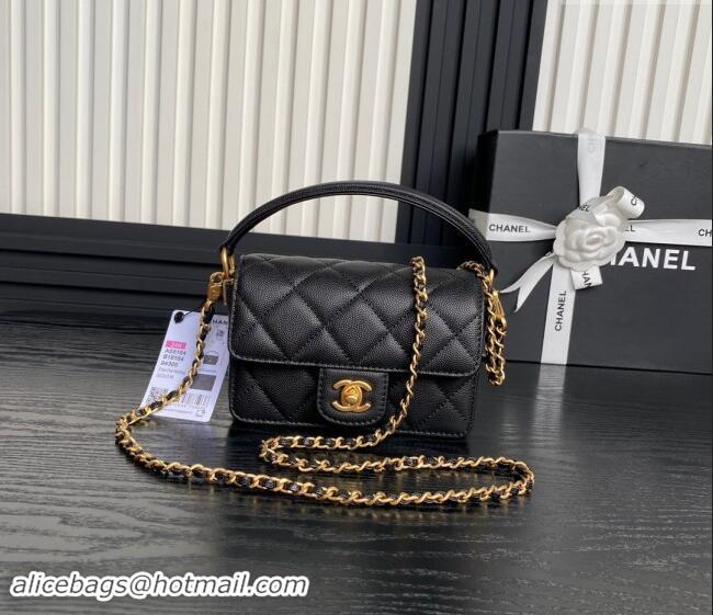 Top Grade Chanel Grained Shiny Calfskin Mini Flap bag with Top Handle AS5164 Black 2024