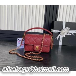 Luxury Cheap Chanel Grained Shiny Calfskin Mini Flap bag with Top Handle AS5164 Dark Burgundy 2024