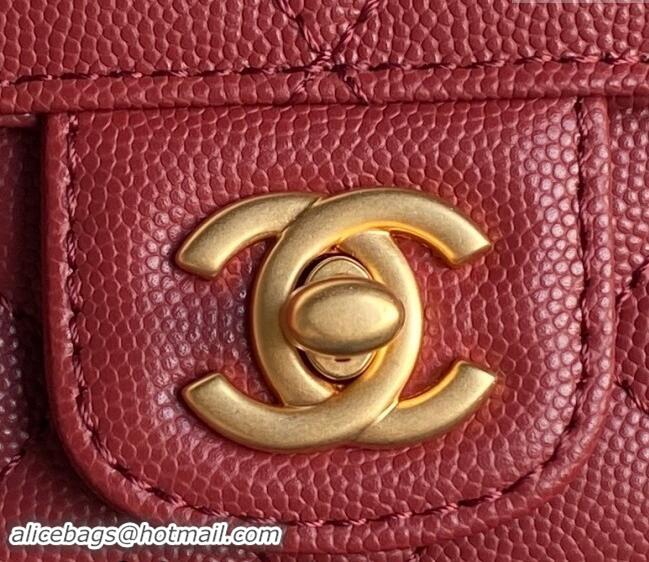 Luxury Cheap Chanel Grained Shiny Calfskin Mini Flap bag with Top Handle AS5164 Dark Burgundy 2024