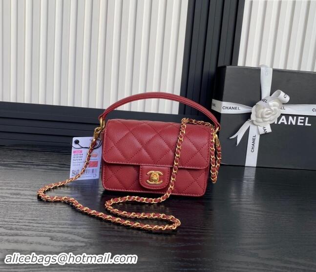 Luxury Cheap Chanel Grained Shiny Calfskin Mini Flap bag with Top Handle AS5164 Dark Burgundy 2024