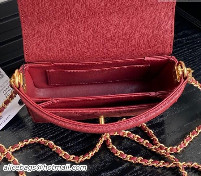 Luxury Cheap Chanel Grained Shiny Calfskin Mini Flap bag with Top Handle AS5164 Dark Burgundy 2024