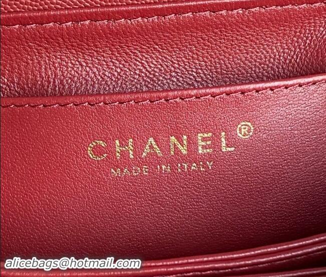 Luxury Cheap Chanel Grained Shiny Calfskin Mini Flap bag with Top Handle AS5164 Dark Burgundy 2024