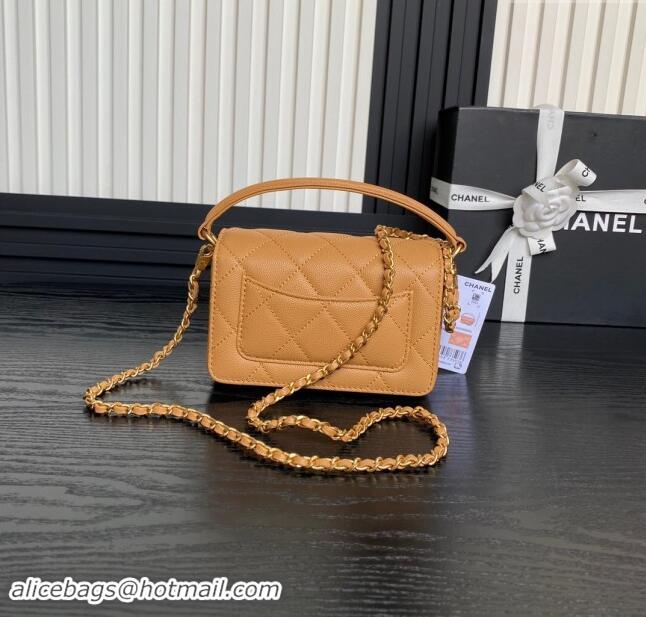 Buy Cheap Chanel Grained Shiny Calfskin Mini Flap bag with Top Handle AS5164 Yellow 2024