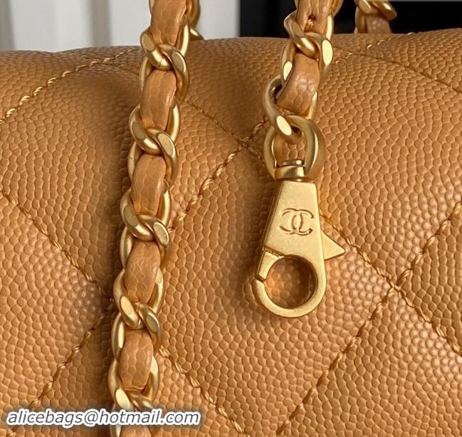 Buy Cheap Chanel Grained Shiny Calfskin Mini Flap bag with Top Handle AS5164 Yellow 2024