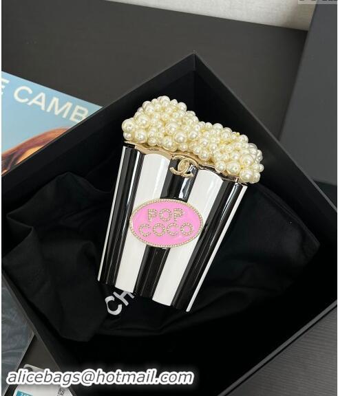 Best Price Chanel Popcorn Minaudiere Evening bag with Pearls AS5217 White/Black/Light Pink 2024