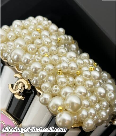 Best Price Chanel Popcorn Minaudiere Evening bag with Pearls AS5217 White/Black/Light Pink 2024