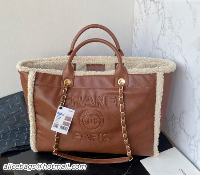 Top Grade Chanel Shearling & Lambskin Large Shopping Bag A66941 Brown/Beige 2024