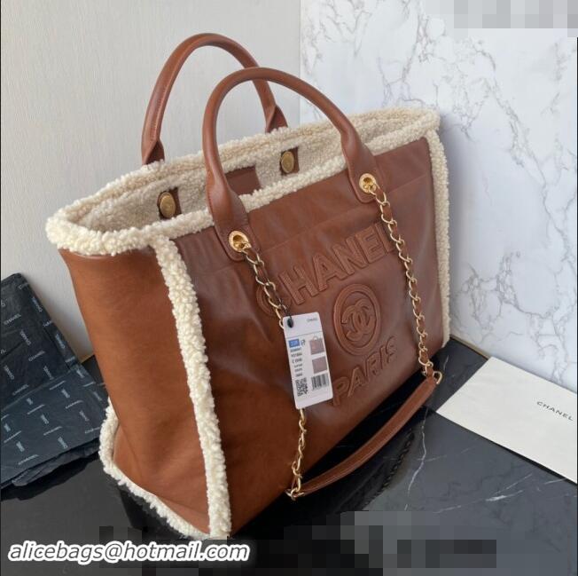 Top Grade Chanel Shearling & Lambskin Large Shopping Bag A66941 Brown/Beige 2024