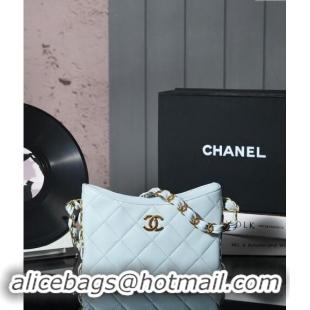 Unique Discount Chanel Lambskin Hobo Bag with CC Chain Strap AS5177 Light Blue 2024