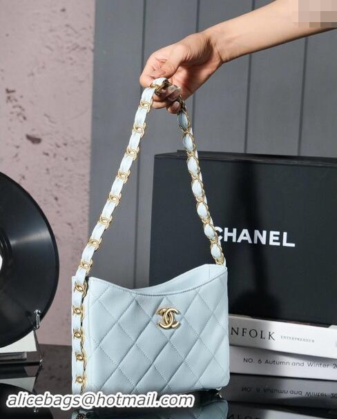 Unique Discount Chanel Lambskin Hobo Bag with CC Chain Strap AS5177 Light Blue 2024