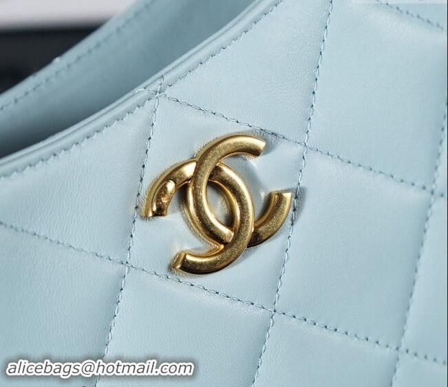 Unique Discount Chanel Lambskin Hobo Bag with CC Chain Strap AS5177 Light Blue 2024