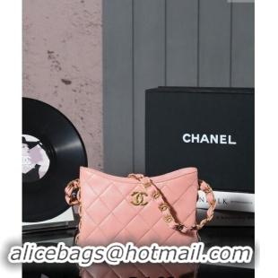 Cheapest Chanel Lambskin Hobo Bag with CC Chain Strap AS5177 Coral Pink 2024