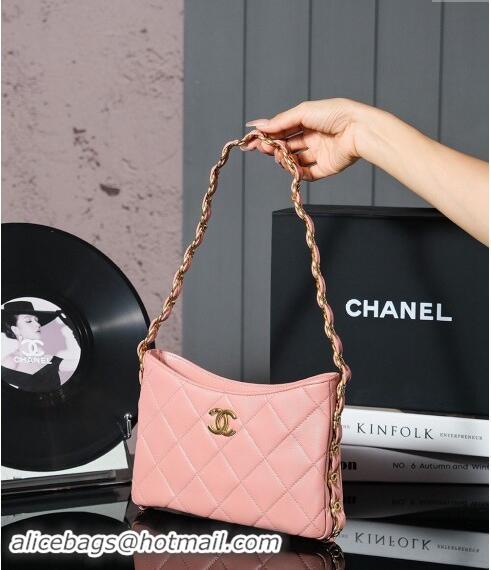 Cheapest Chanel Lambskin Hobo Bag with CC Chain Strap AS5177 Coral Pink 2024